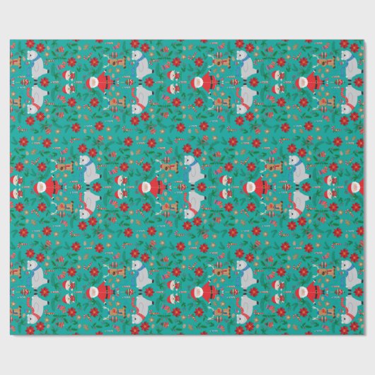 kerstberen groen cadeaupapier (Vlak)