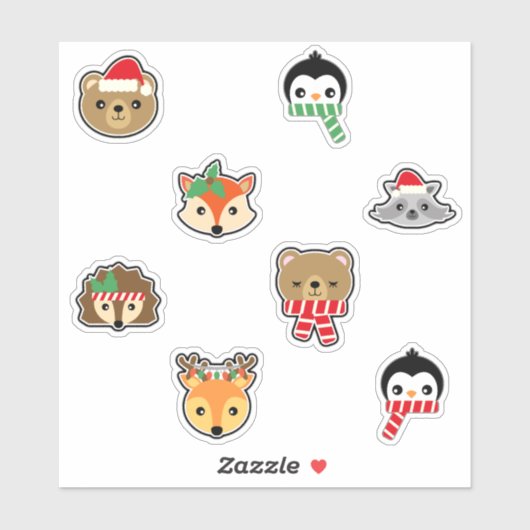 KerstBeren Pinguins Fox Racoon Lion Deer Sticker (Vel)