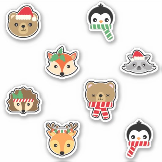 KerstBeren Pinguins Fox Racoon Lion Deer Sticker (Voorkant)