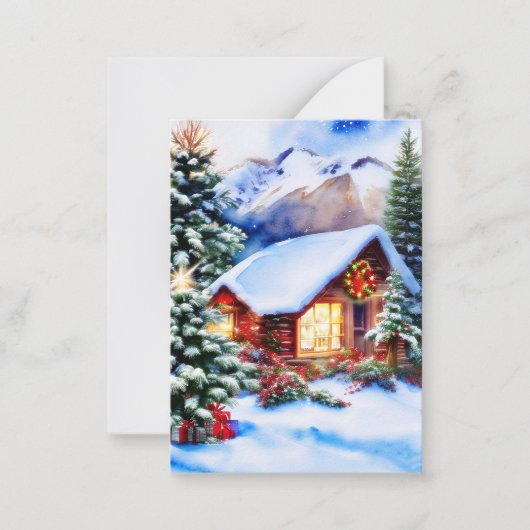 Kerstberghut budget mini notitiekaartje (Voorkant)