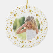Kerstbericht met foto's en taart Gold Stars Keramisch Ornament (Voorkant)