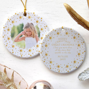 Kerstbericht met foto's en taart Gold Stars Keramisch Ornament
