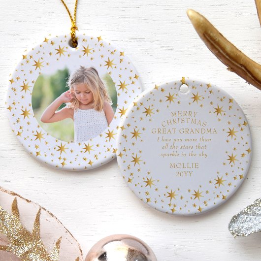 Kerstbericht met foto's en taart Gold Stars Keramisch Ornament