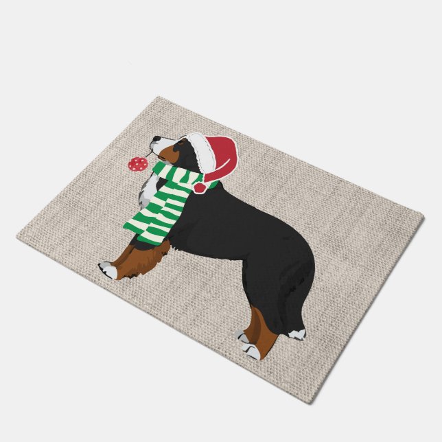 KerstBernese Mountain Dog Burlap Deurmat (Schuin)
