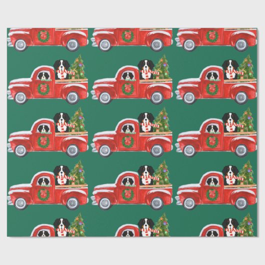 KerstBernese Mountain Dogs Red Truck Cadeaupapier (Vlak)