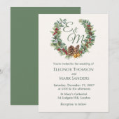 Kerstbes, dennenbaardenmonogram Weddenschap Kaart (Voorkant / Achterkant)