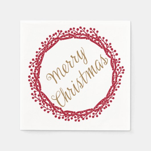 Kerstbes krans cocktail servetten (Voorkant)