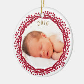 kerstbes met foto-versiering keramisch ornament (Links)