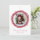 kerstbes met fotokaart kaart (Staand voorkant)