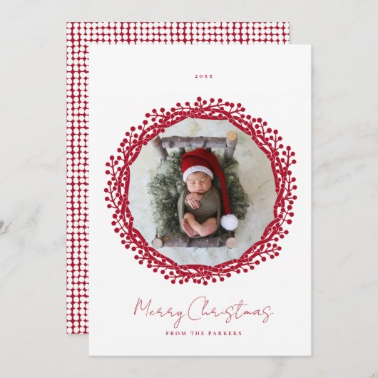 kerstbes met fotokaart kaart (Voorkant / Achterkant)