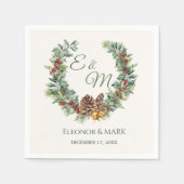 Kerstbes, pijnboomkrans monogram Huwelijk Servet (Voorkant)