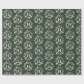 Kerstbeskrans Monogram Patroon Groen Cadeaupapier (Vlak)