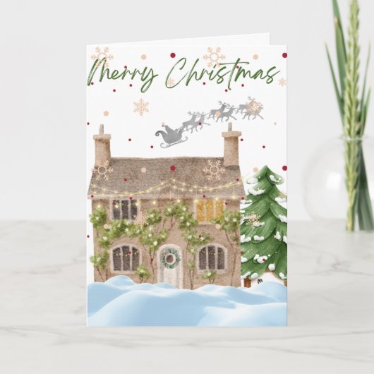  kerstbesneeuwd huis kaart (Voorkant)