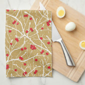 Kerstbesneeuwde winterbessen | Goud/rood/wit Theedoek (Quarter Fold)