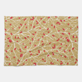 Kerstbesneeuwde winterbessen | Goud/rood/wit Theedoek (Horizontaal)