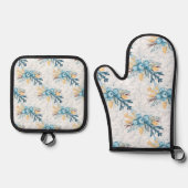 Kerstbessen Blauw Geel Ovenwant & Pannenlap Set (Voorkant)