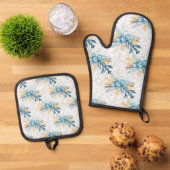 Kerstbessen Blauw Geel Ovenwant & Pannenlap Set (Top down)