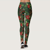 Kerstbessen Bloemen Leggings (Achterkant)