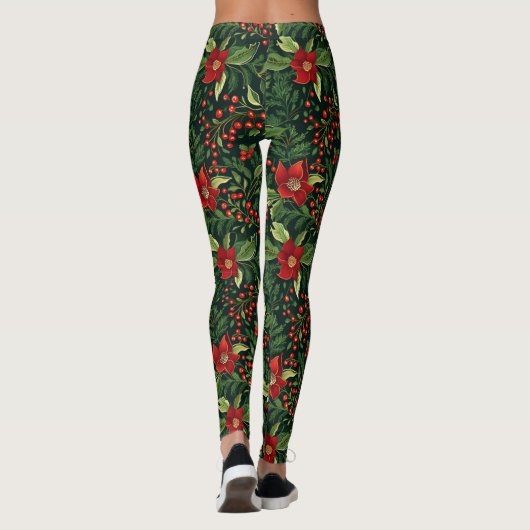 Kerstbessen Bloemen Leggings (Achterkant)