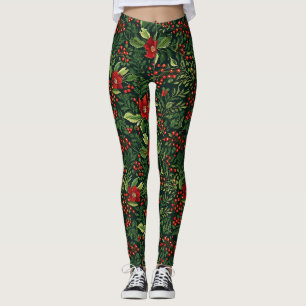 Kerstbessen Bloemen Leggings