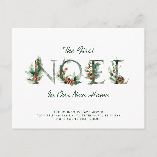 Kerstbessen Bloemen Noel Vakantie Verhuizen Aankondigingskaart (Voorkant)