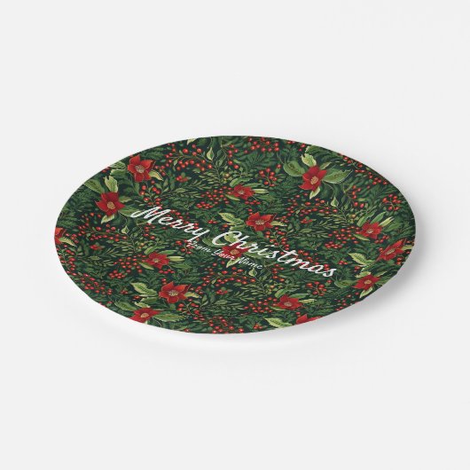 Kerstbessen Bloemen Papieren Bordje (Gekanteld)