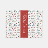 Kerstbessen Botanische Bloemen Gepersonaliseerd Fleece Deken (Voorkant (Horizontaal))
