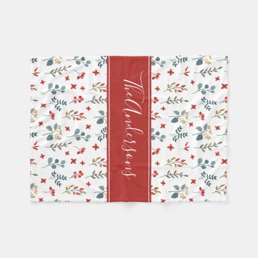 Kerstbessen Botanische Bloemen Gepersonaliseerd Fleece Deken (Voorkant (Horizontaal))