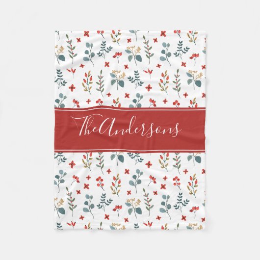 Kerstbessen Botanische Bloemen Gepersonaliseerd Fleece Deken (Voorkant)