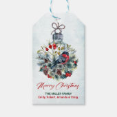 Kerstbessen & Bullfinch Ornament Cadeaulabel (Voorkant)