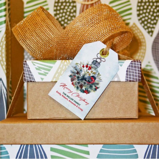 Kerstbessen & Bullfinch Ornament Cadeaulabel