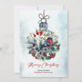 Kerstbessen & Bullfinch Ornament Kaart (Voorkant)