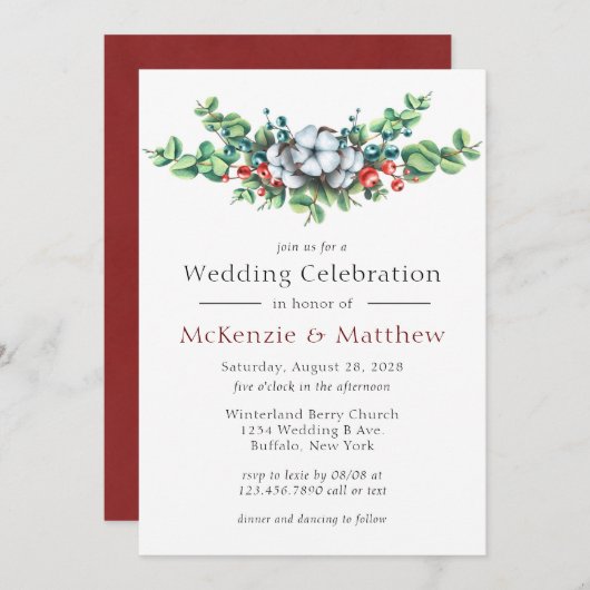 kerstbessen Cotton Laurel Wreath Wedding Kaart (Voorkant / Achterkant)