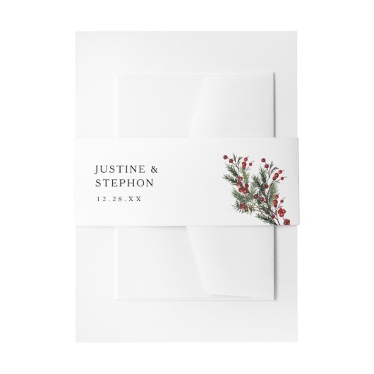 Kerstbessen & dennenappel Holly Berry Uitnodigingen Wikkel (Voorkant Voorbeeld)