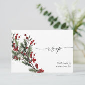 Kerstbessen & Dennengroen met maaltijd RSVP Kaartje (Staand voorkant)