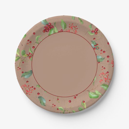 Kerstbessen en blad op bord van kraftpapier (Voorkant)