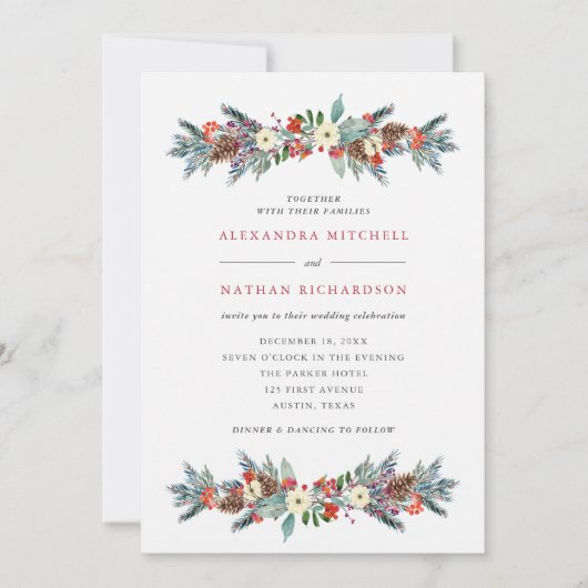 Kerstbessen en dennen | Vakantie bruiloft Kaart (Voorkant)