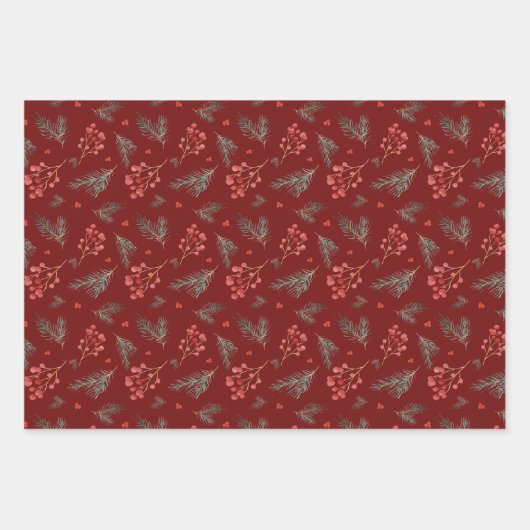 Kerstbessen en dennenappeltakken inpakpapier vel (Voorkant 2)