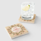 Kerstbessen en groenblijvende krans stenen onderzetter (Zijkant)