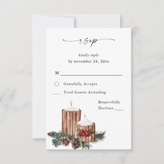 kerstbessen en pine op maaltijd RSVP VER 2 Kaartje (Voorkant)