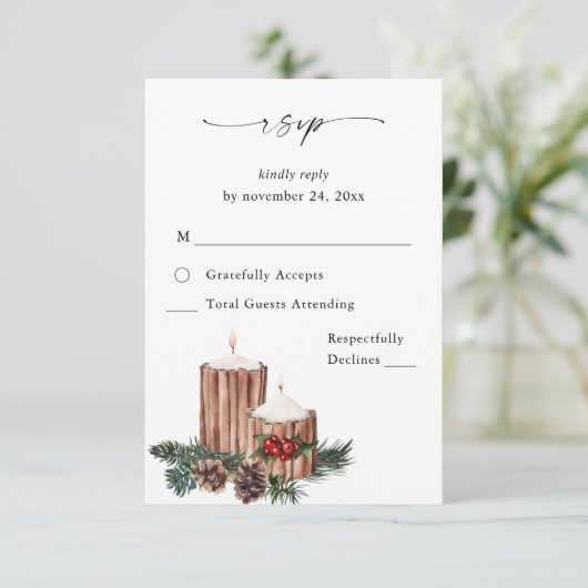 kerstbessen en pine op maaltijd RSVP VER 2 Kaartje (Staand voorkant)