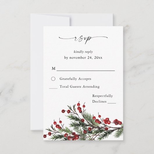 kerstbessen en pine op maaltijd RSVP VER Kaartje (Voorkant)