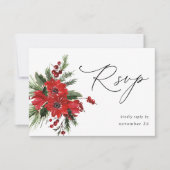 kerstbessen en pine-rode Floral met RSVP 4 Kaartje (Voorkant)