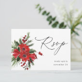 kerstbessen en pine-rode Floral met RSVP 4 Kaartje (Staand voorkant)