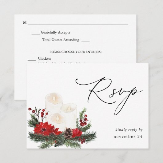 kerstbessen en pine w Meal RSVP 3 Kaartje (Voorkant / Achterkant)