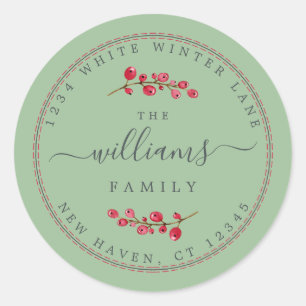 Kerstbessen Groene Familie Retouradres Ronde Sticker