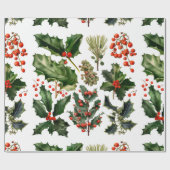 Kerstbessen Holly bladeren. Kerstbessen Cadeaupapier (Vlak)