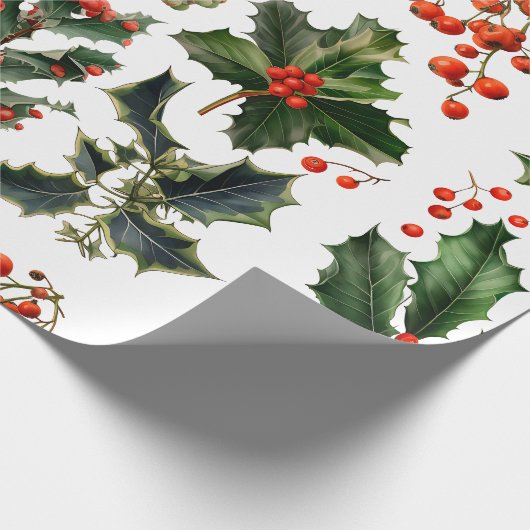 Kerstbessen Holly bladeren. Kerstbessen Cadeaupapier (Hoek)