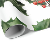 Kerstbessen Holly bladeren. Kerstbessen Cadeaupapier (Rol Hoek)