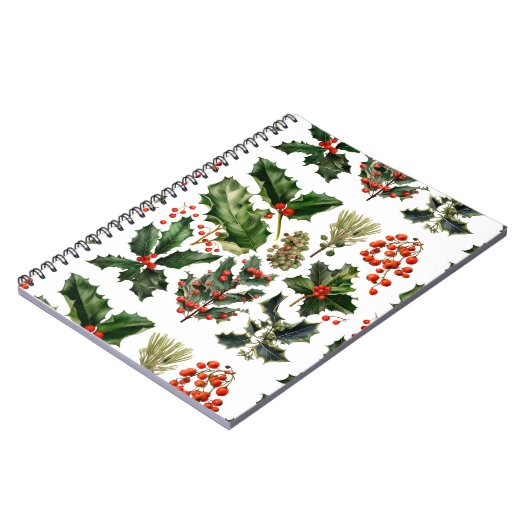 Kerstbessen Holly bladeren. Kerstbessen Notitieboek (Linkerzijde)